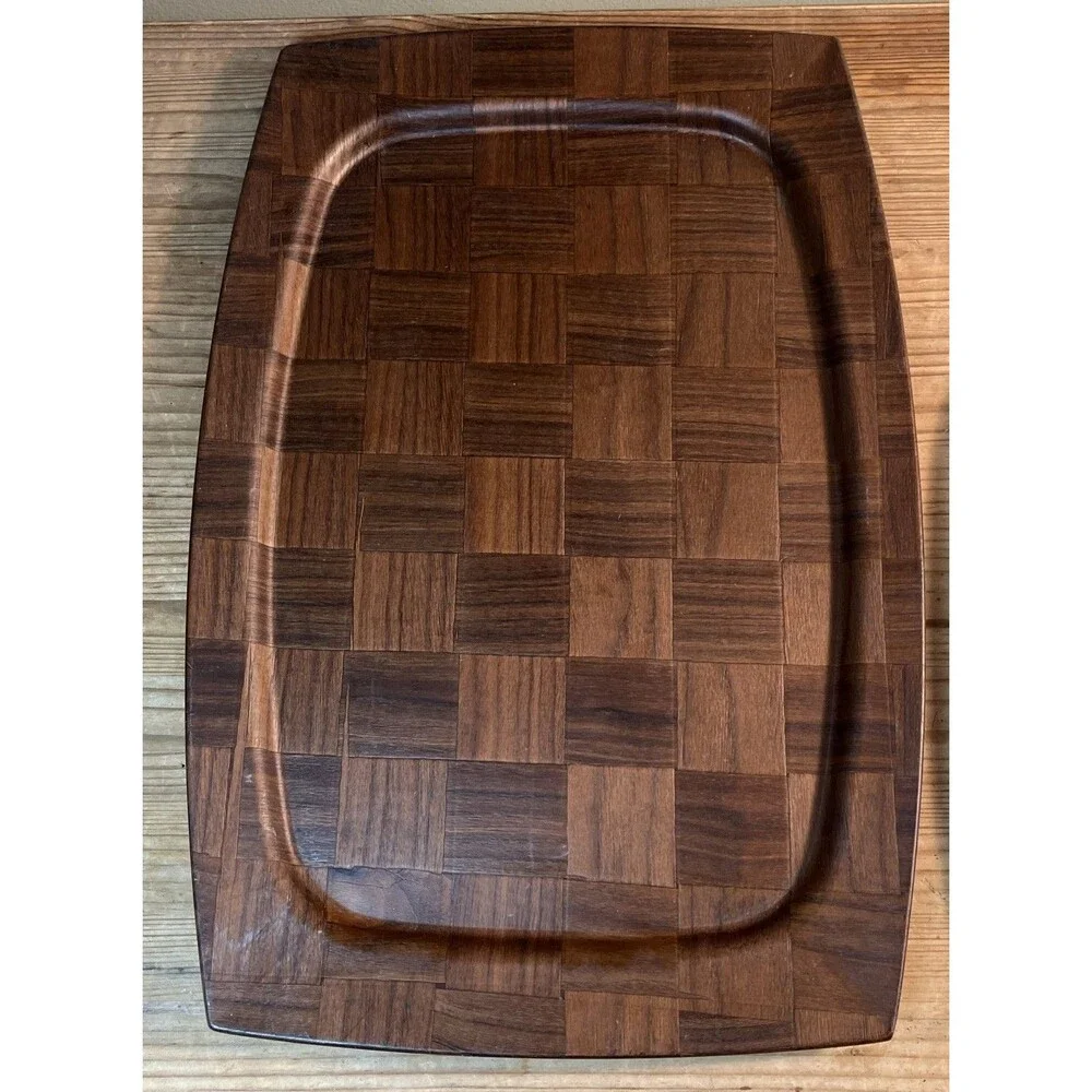 VTG Hand Woven Weavewood Steak Sizzler Aluminum Insert Walnut Serving Tray USA